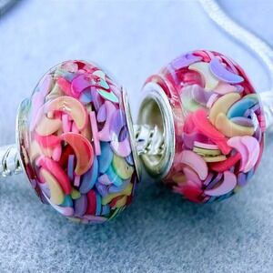 Pastel Crescent Moon Confetti Charms Set of 2 Multi Color fits PANDORA